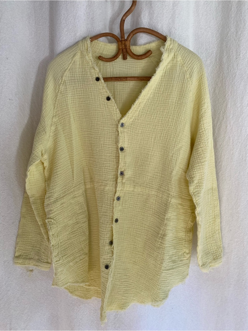 Soft Yellow Cotton Gauze Button Down Top / Coverup Size XL